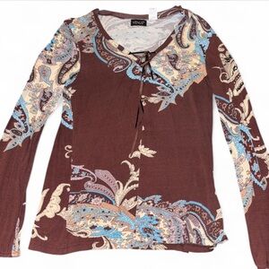 VENUS Brown Tie Front Blouse with Elegant Long Sleeves